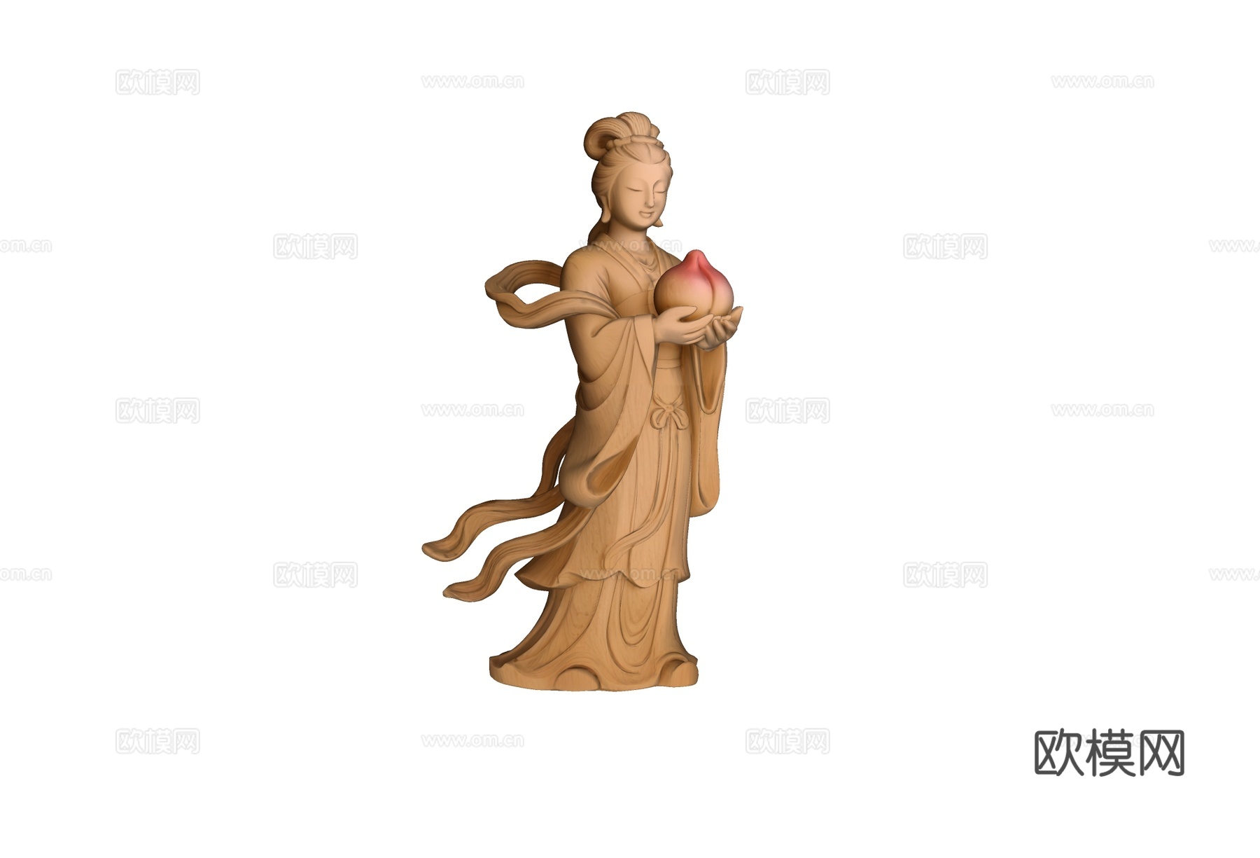 白蜡木木雕麻姑献寿雕塑摆件su模型