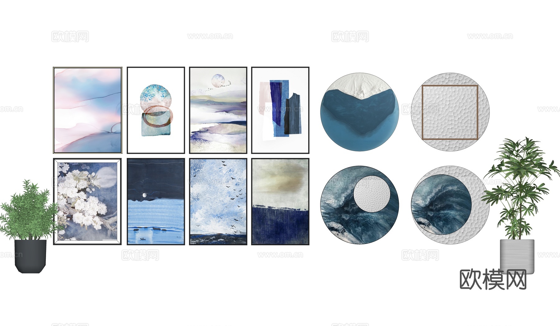 现代装饰挂画墙面装饰su模型