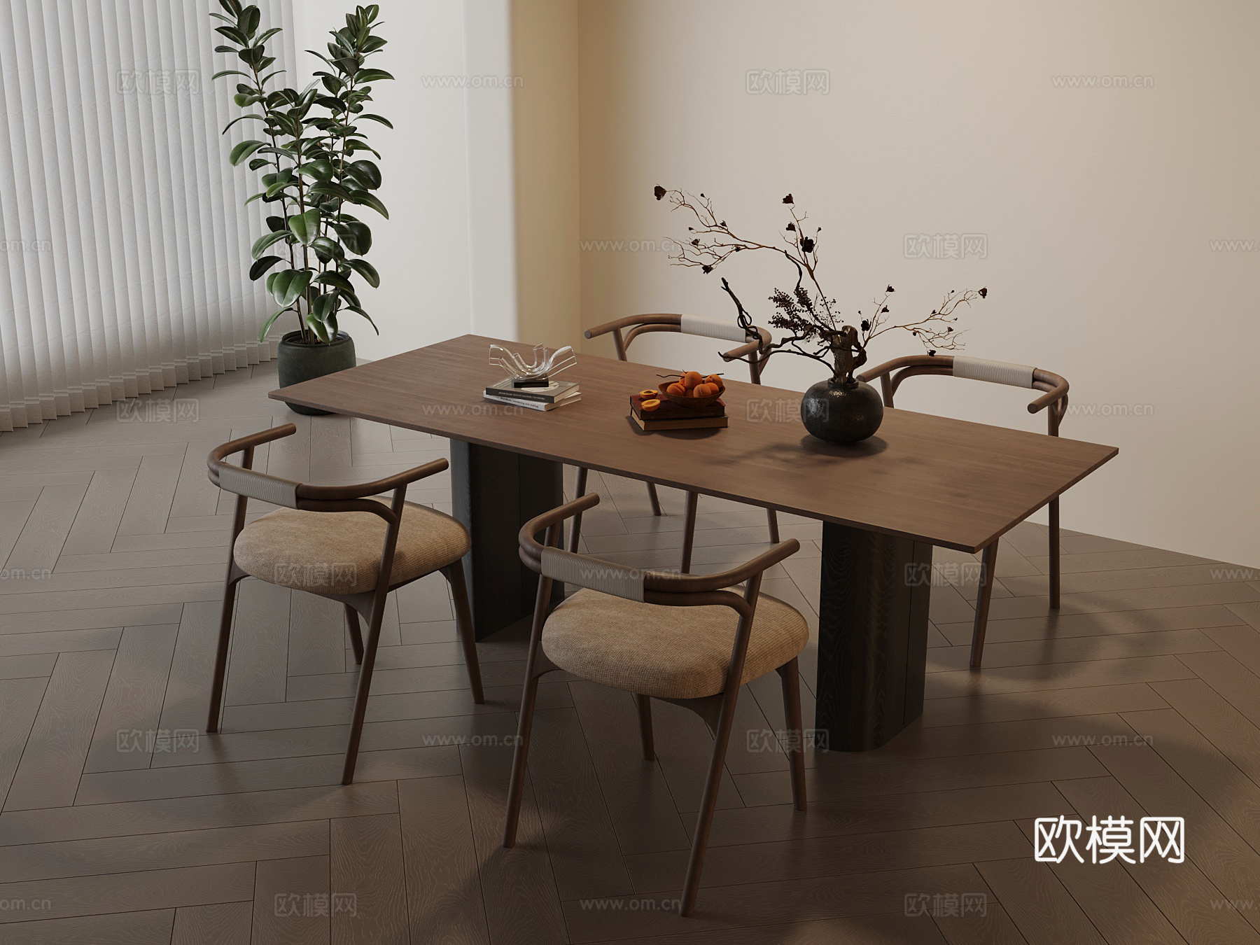 中古风餐桌椅su模型