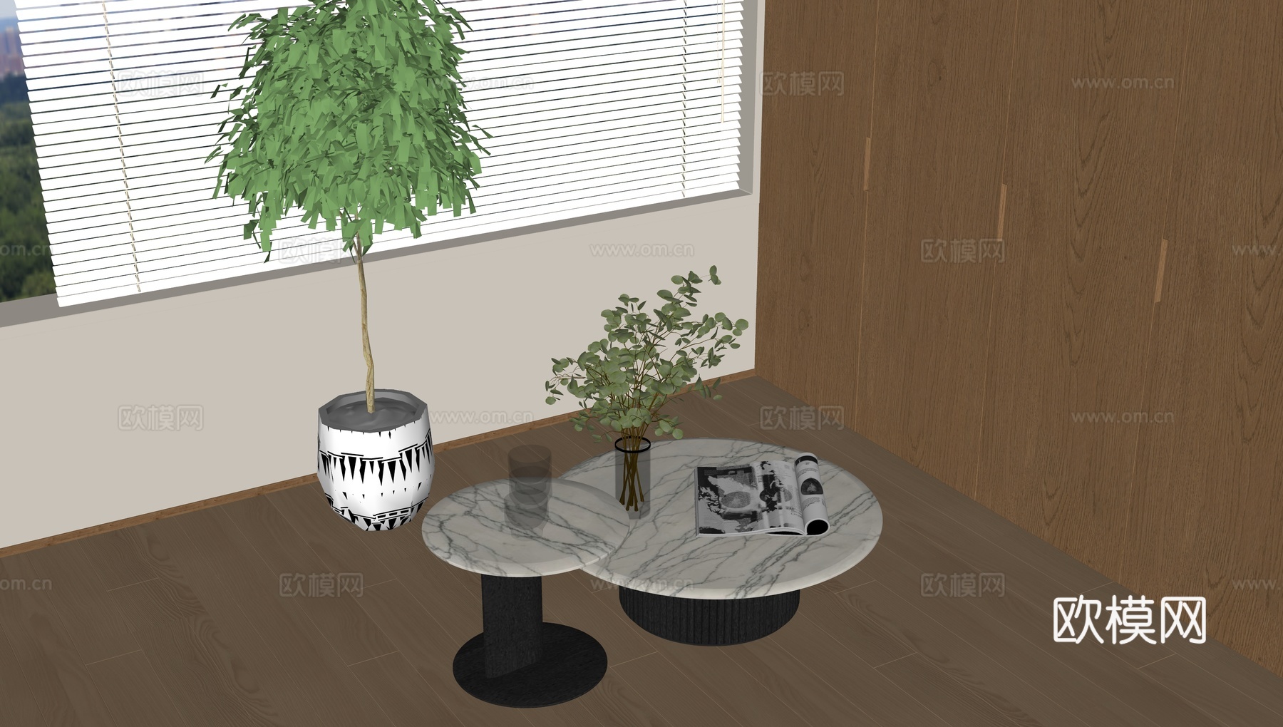 现代茶几 子母几su模型