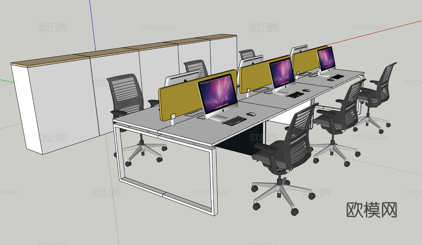 现代风格办公室办公工位办公桌椅组合su模型