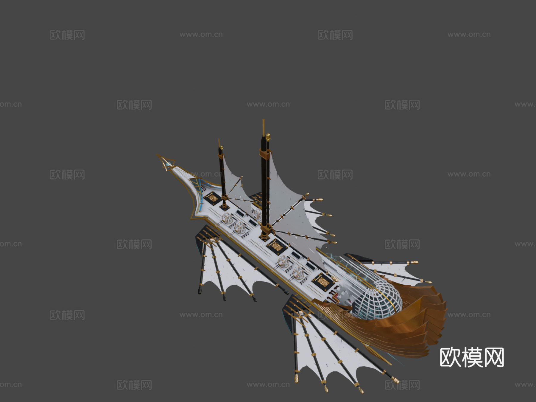 蒸汽朋克船概念3d模型下载（渲染图8）