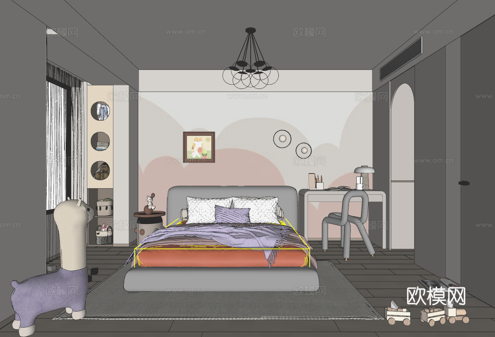 现代儿童房女孩房su模型
