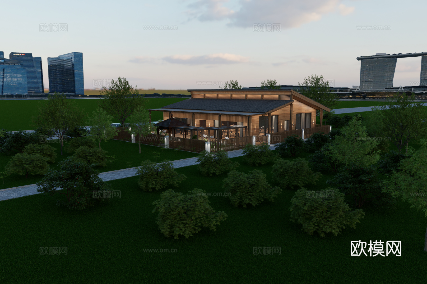 新中式庭院驿站su模型