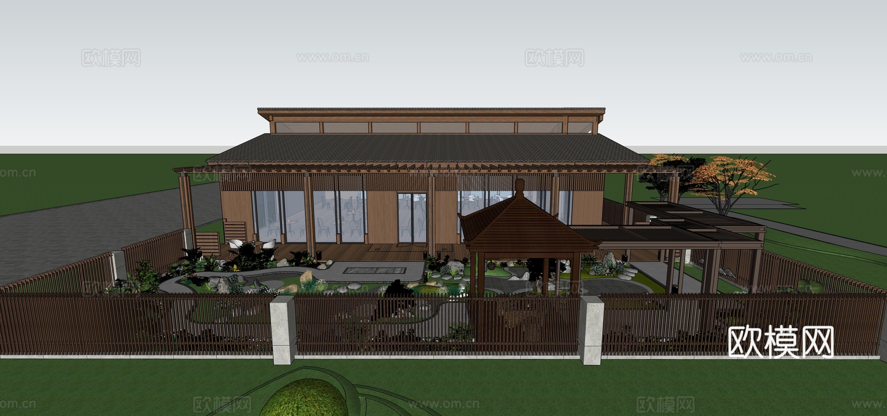 新中式庭院驿站su模型