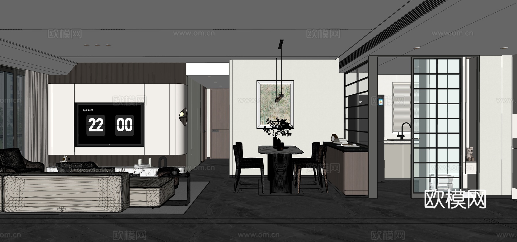 现代客餐厅su模型