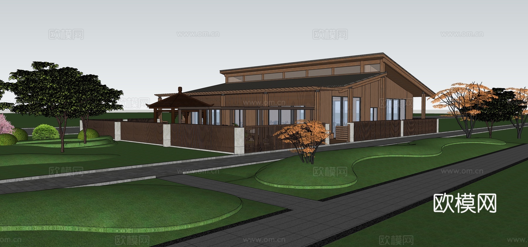 新中式庭院驿站su模型