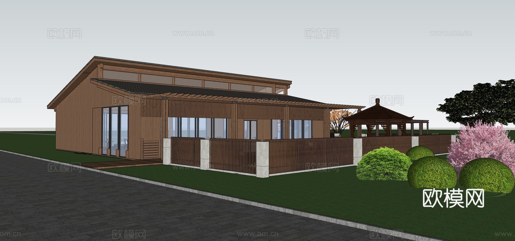 新中式庭院驿站su模型