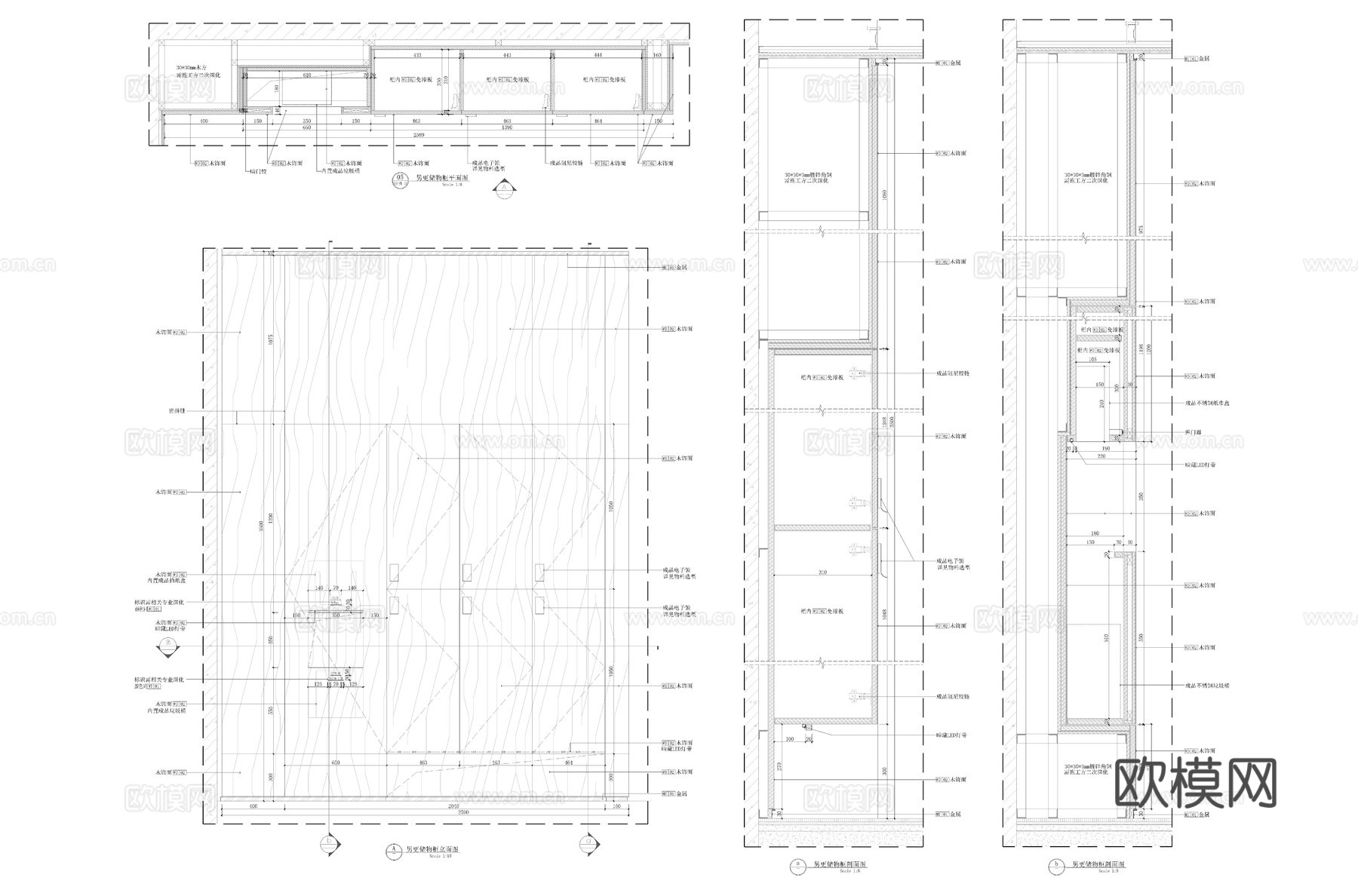男更储物柜平面立面节点cad施工图