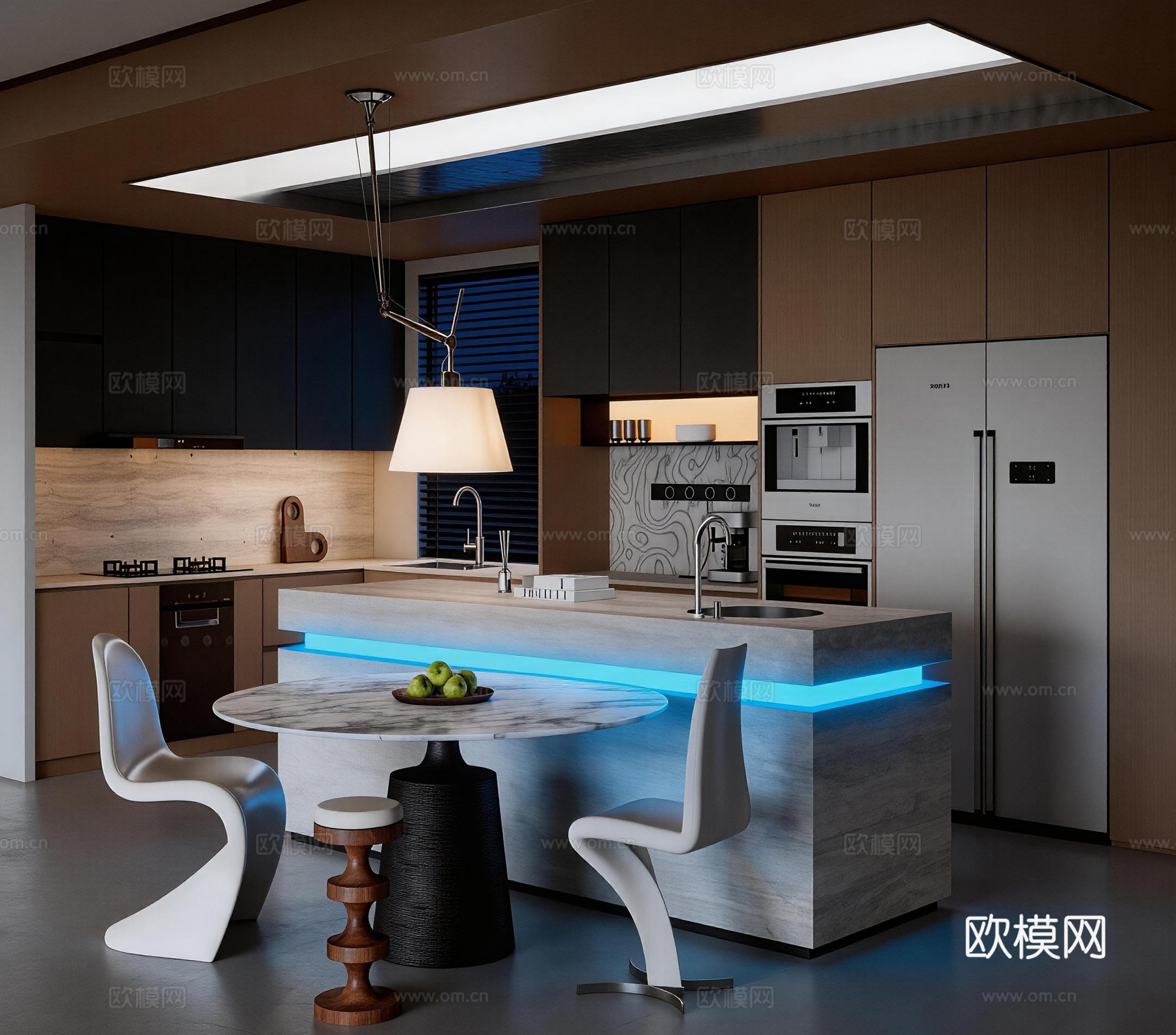 餐厅 开放式厨房 餐桌椅组合 橱柜su模型