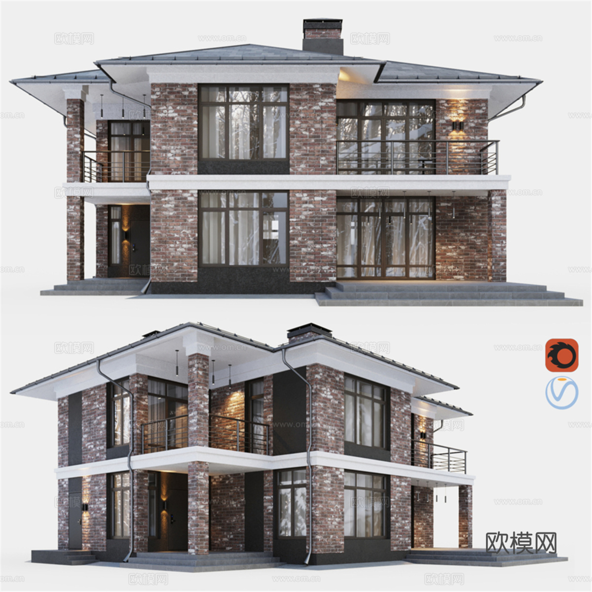 现代双层乡村小屋3d模型下载