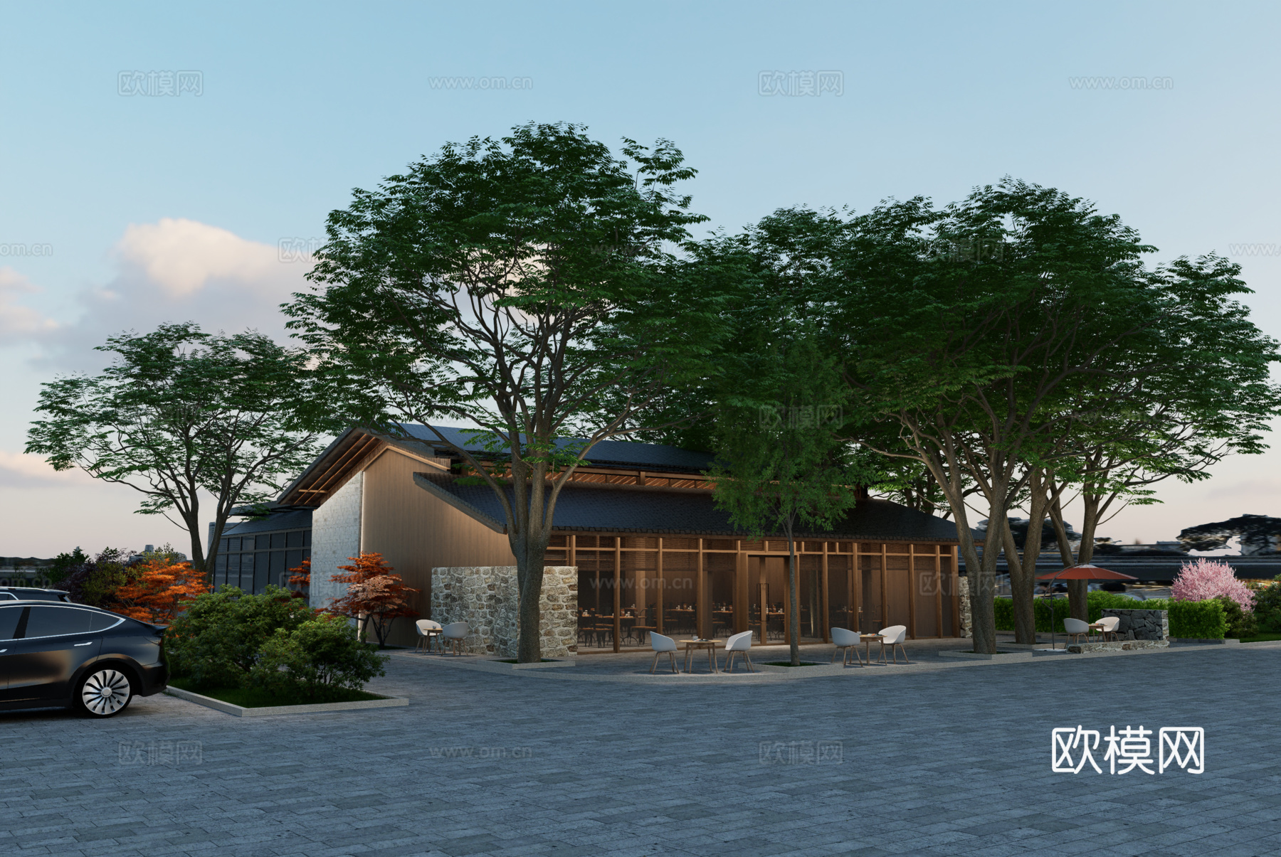 新中式餐厅建筑su模型