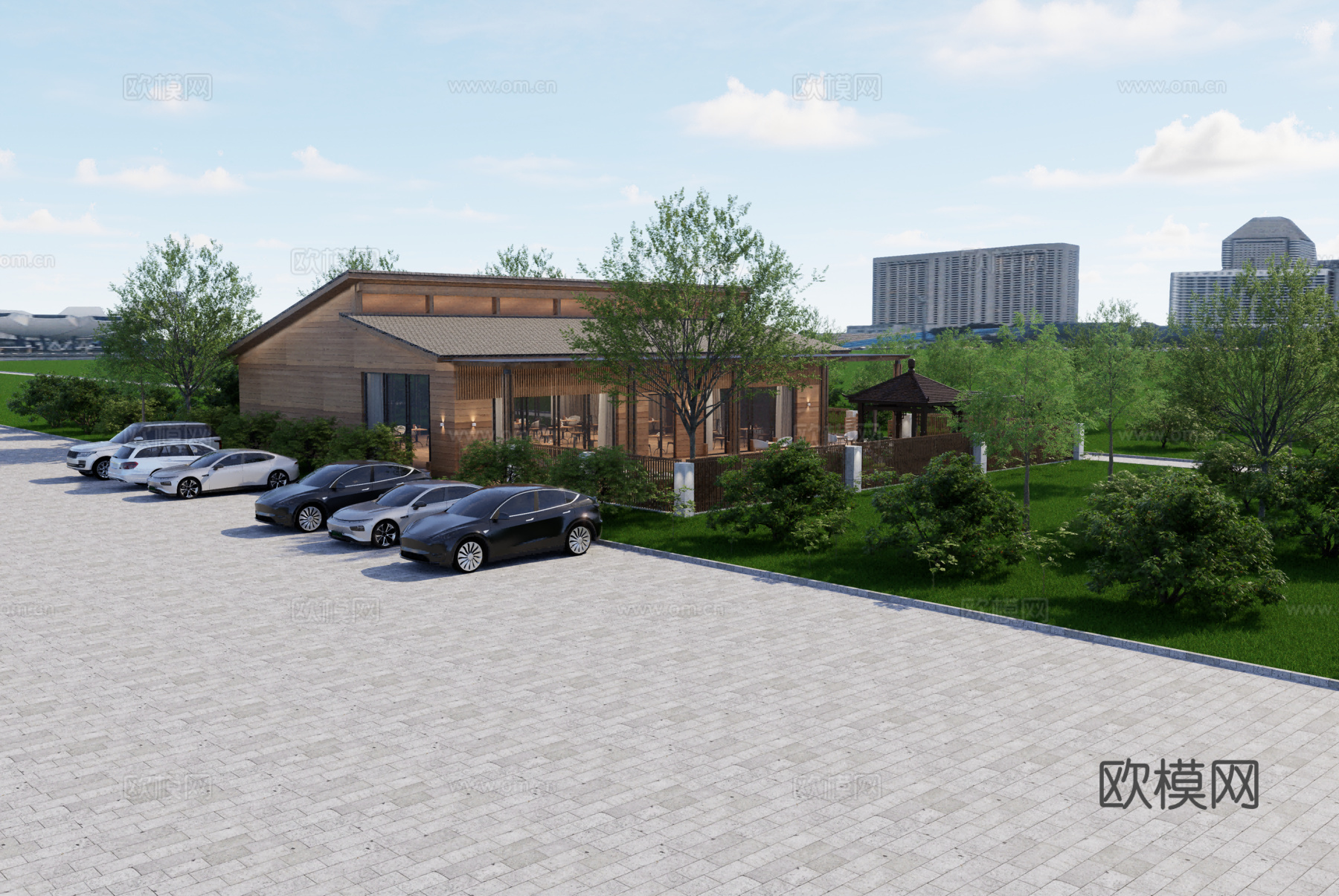 新中式庭院驿站su模型