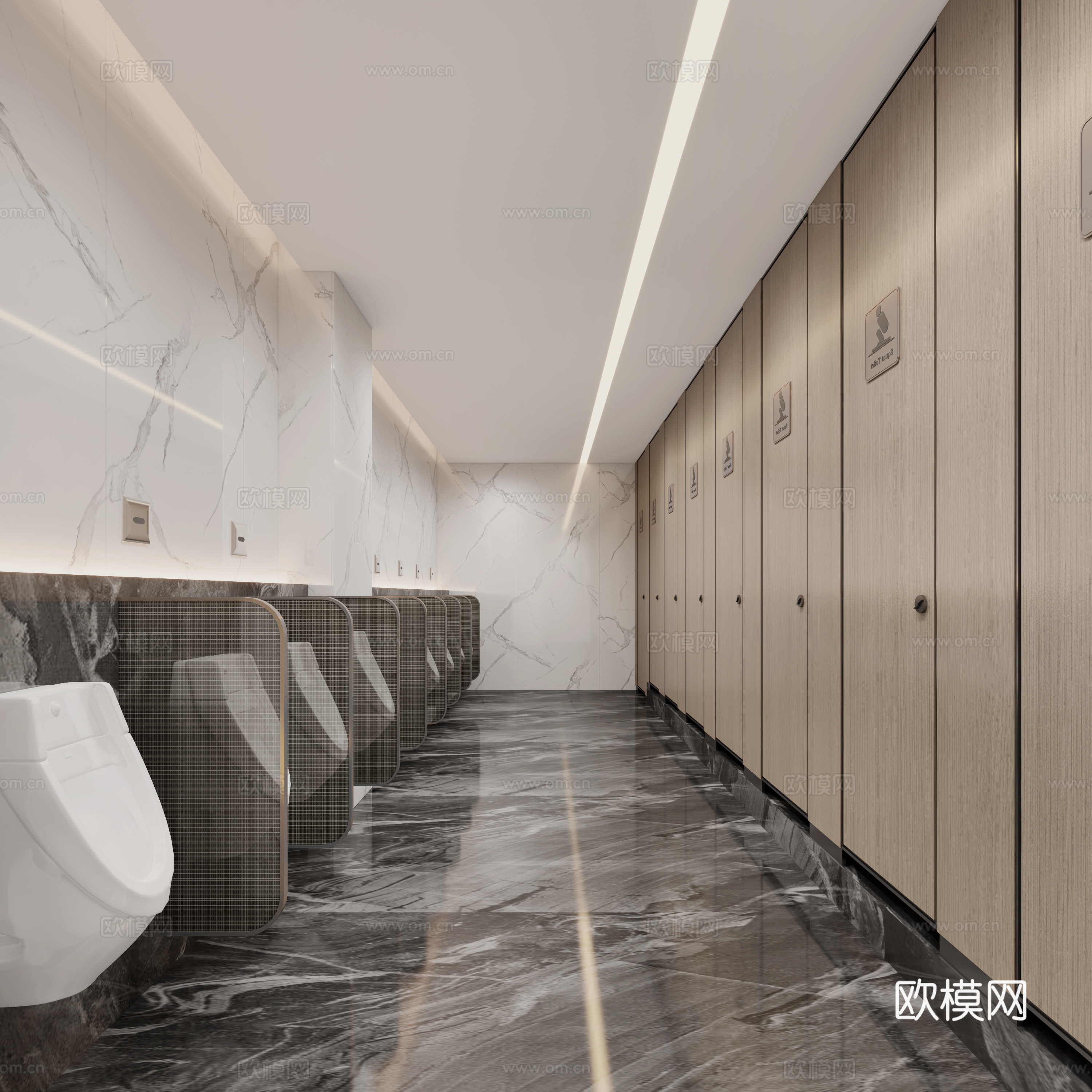 酒店卫生间 酒店洗手间 水波纹板吊顶 男卫 女卫3d模型下载（渲染图3）