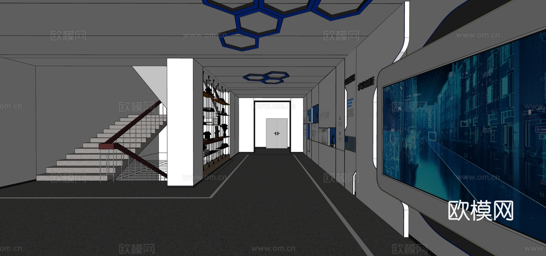 现代校园文化展示墙su模型