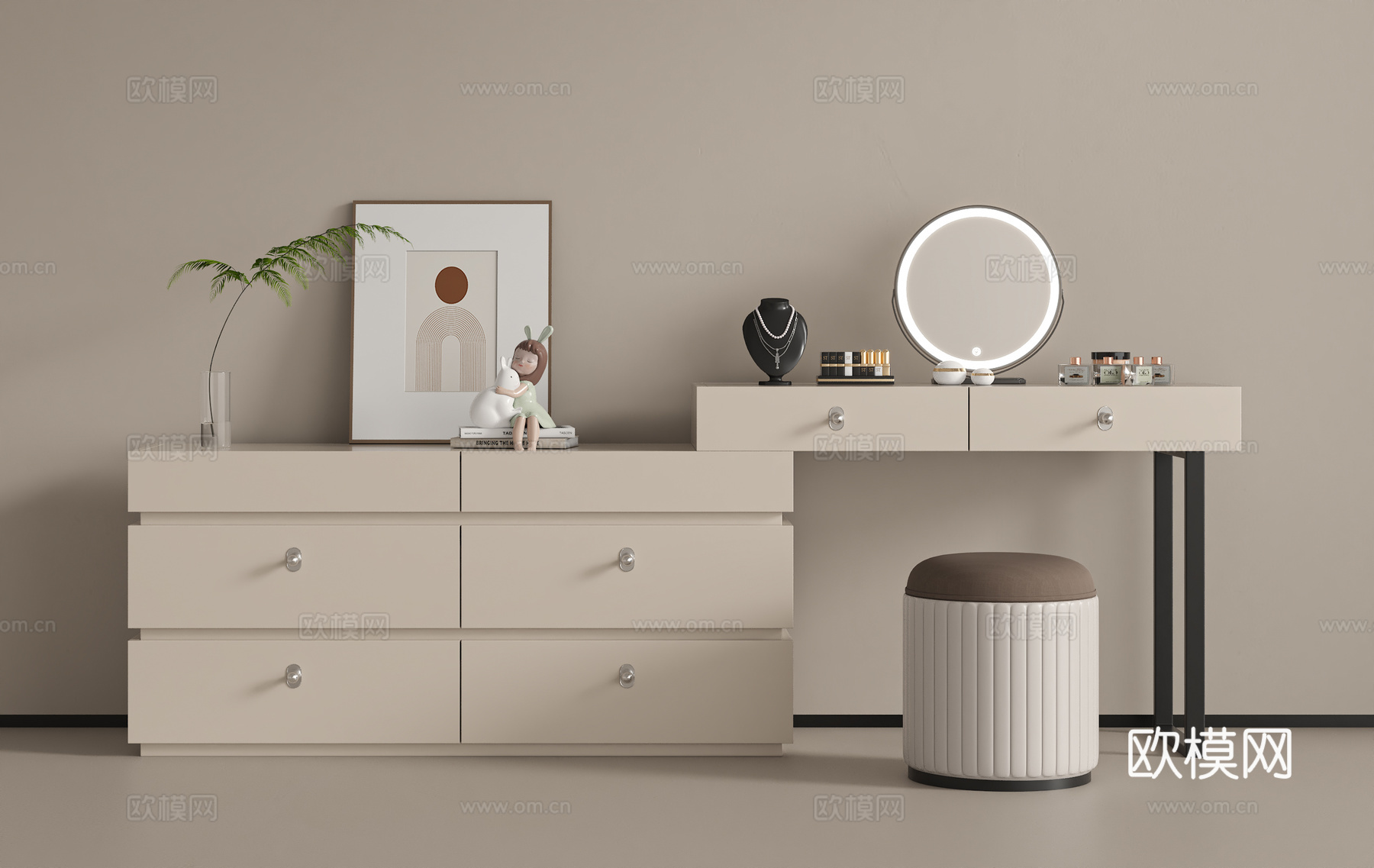 现代奶油梳妆台su模型
