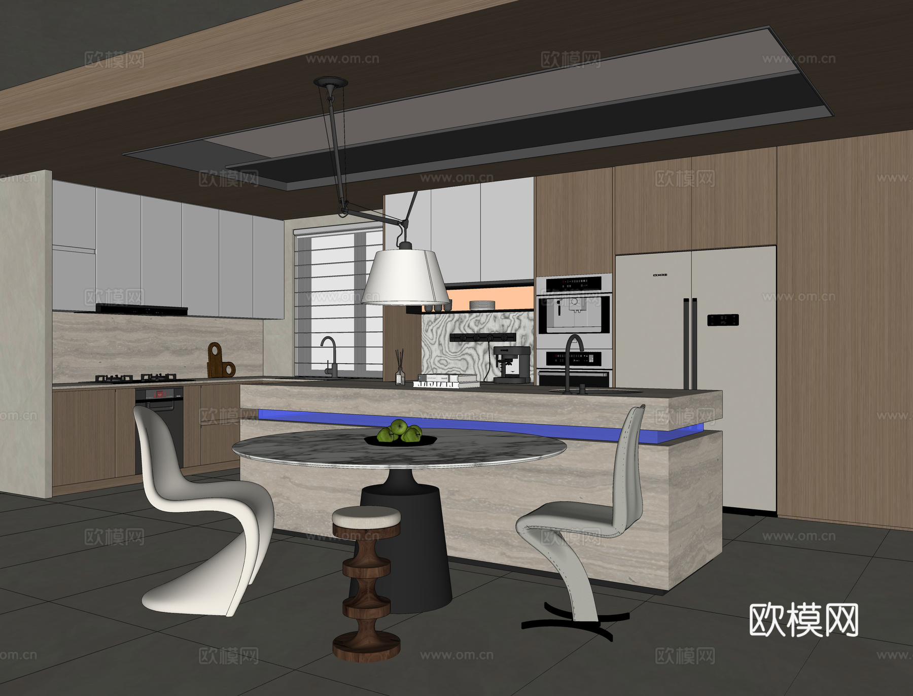 餐厅 开放式厨房 餐桌椅组合 橱柜su模型