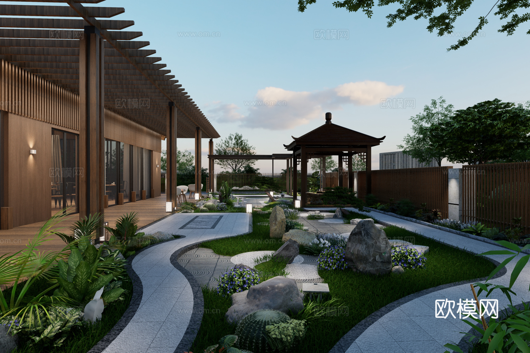 新中式庭院驿站su模型