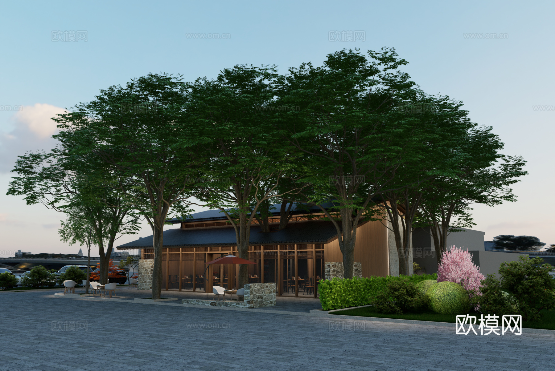 新中式餐厅建筑su模型