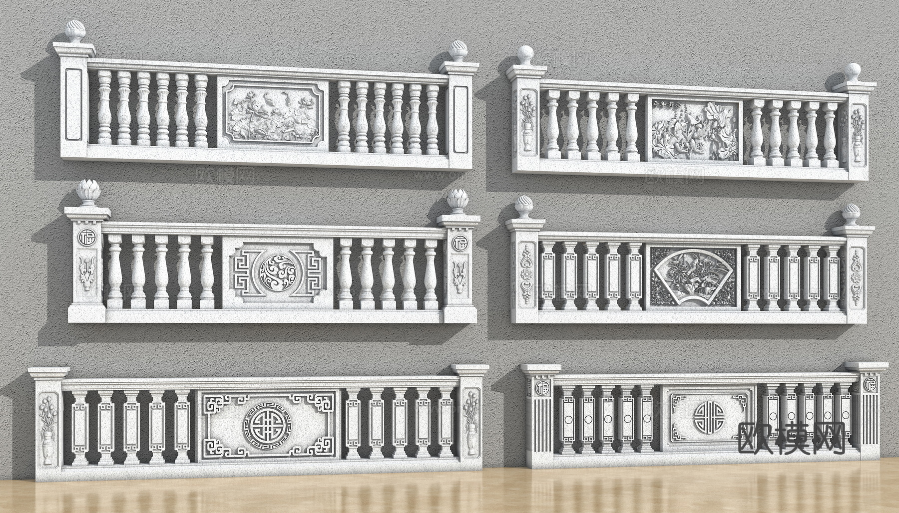 中式护栏 葫芦花瓶  花瓶栏杆su模型