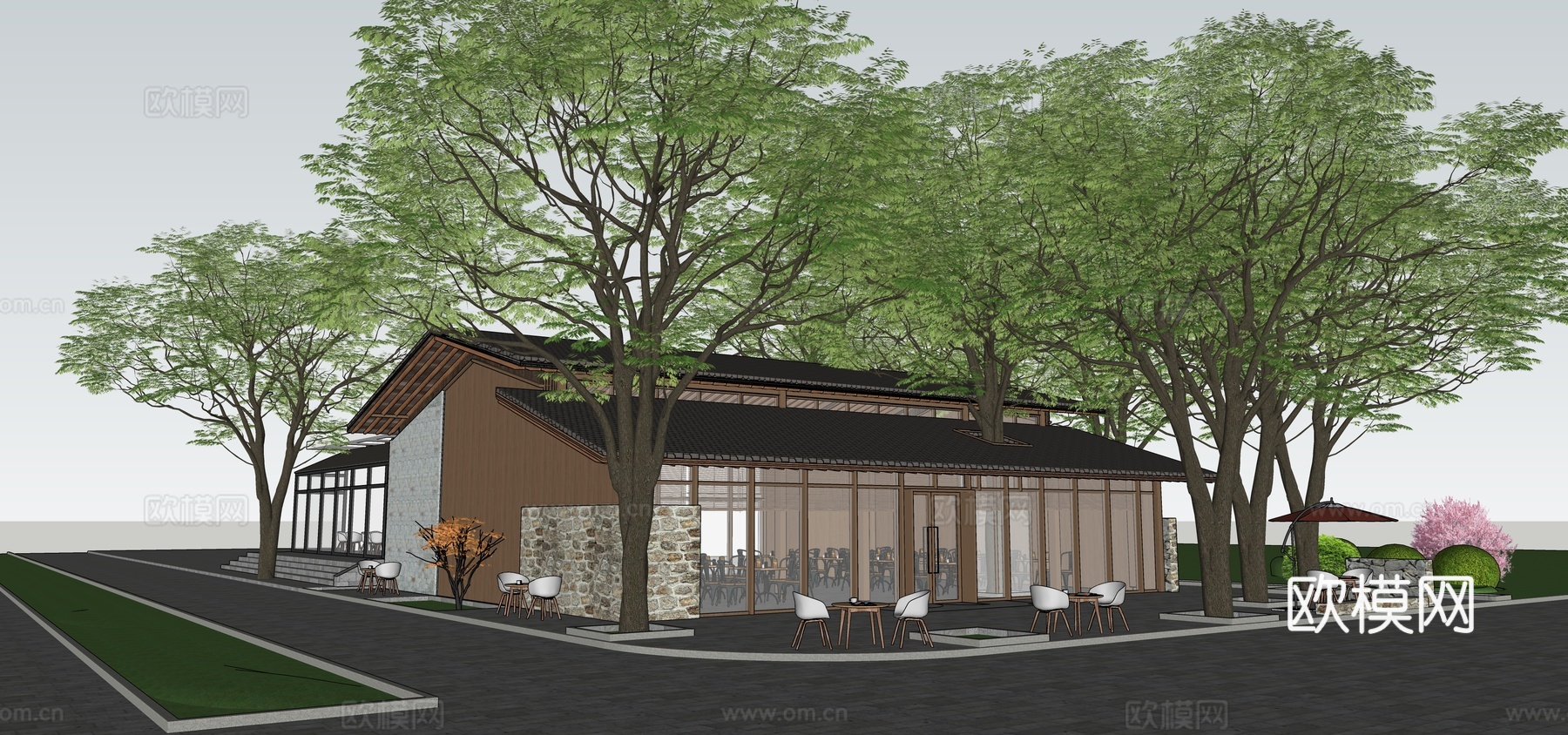 新中式餐厅建筑su模型