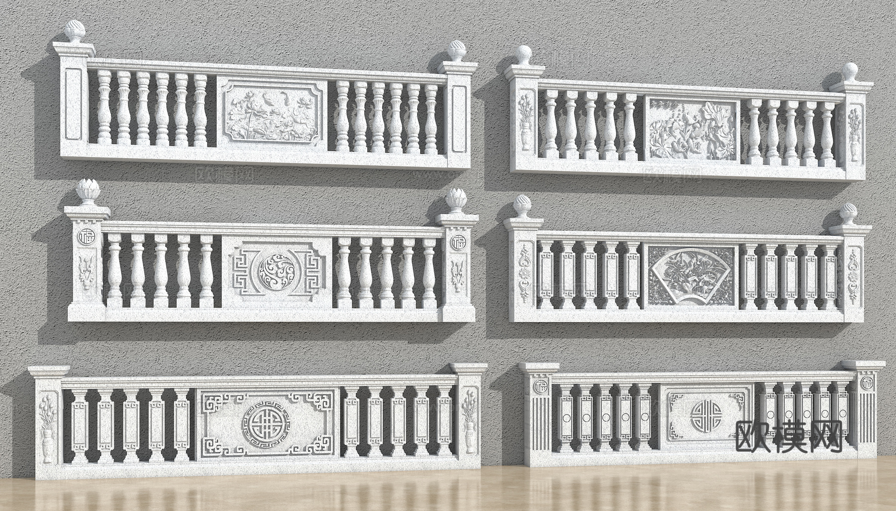 中式护栏 葫芦花瓶  花瓶栏杆su模型