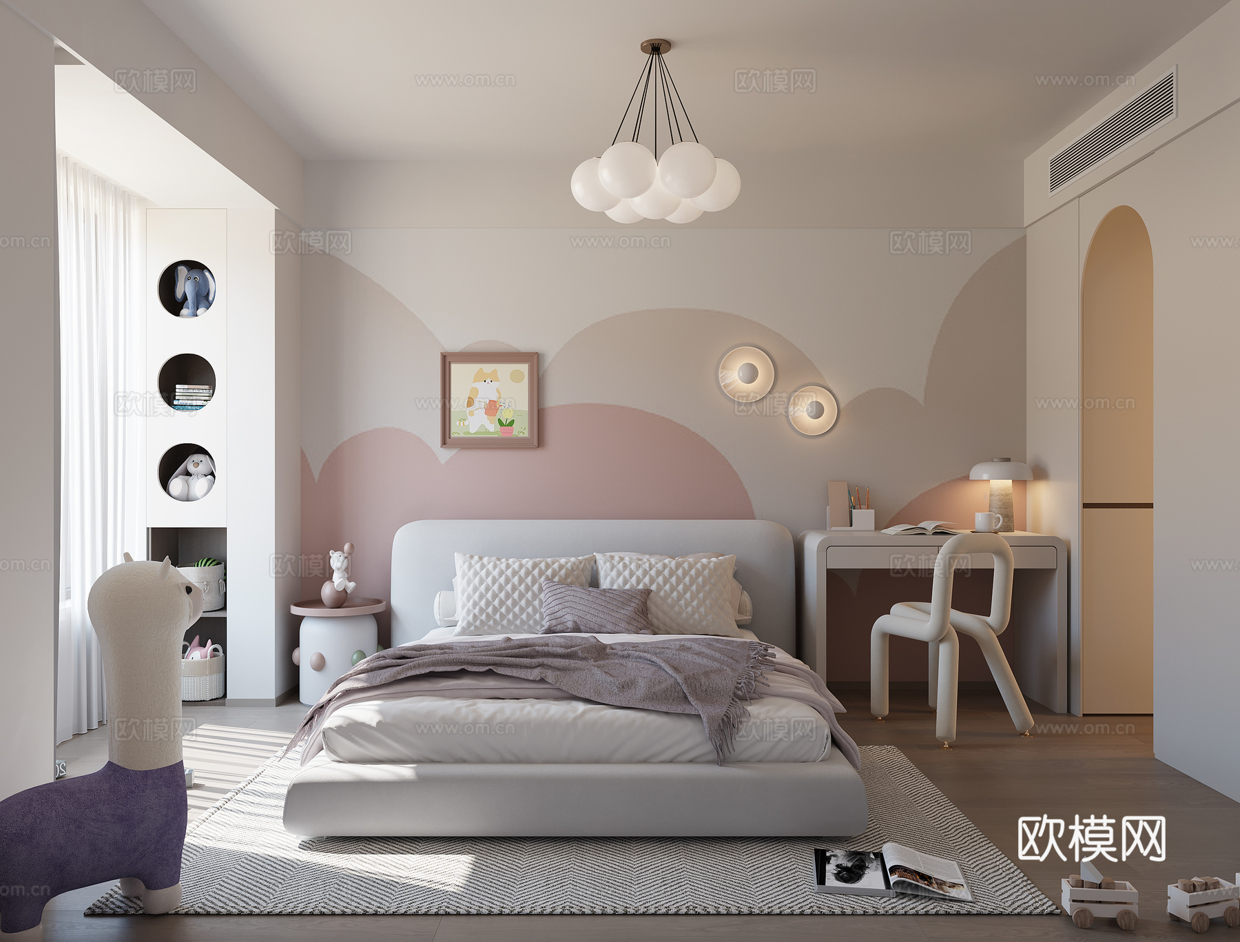 现代儿童房女孩房3d模型