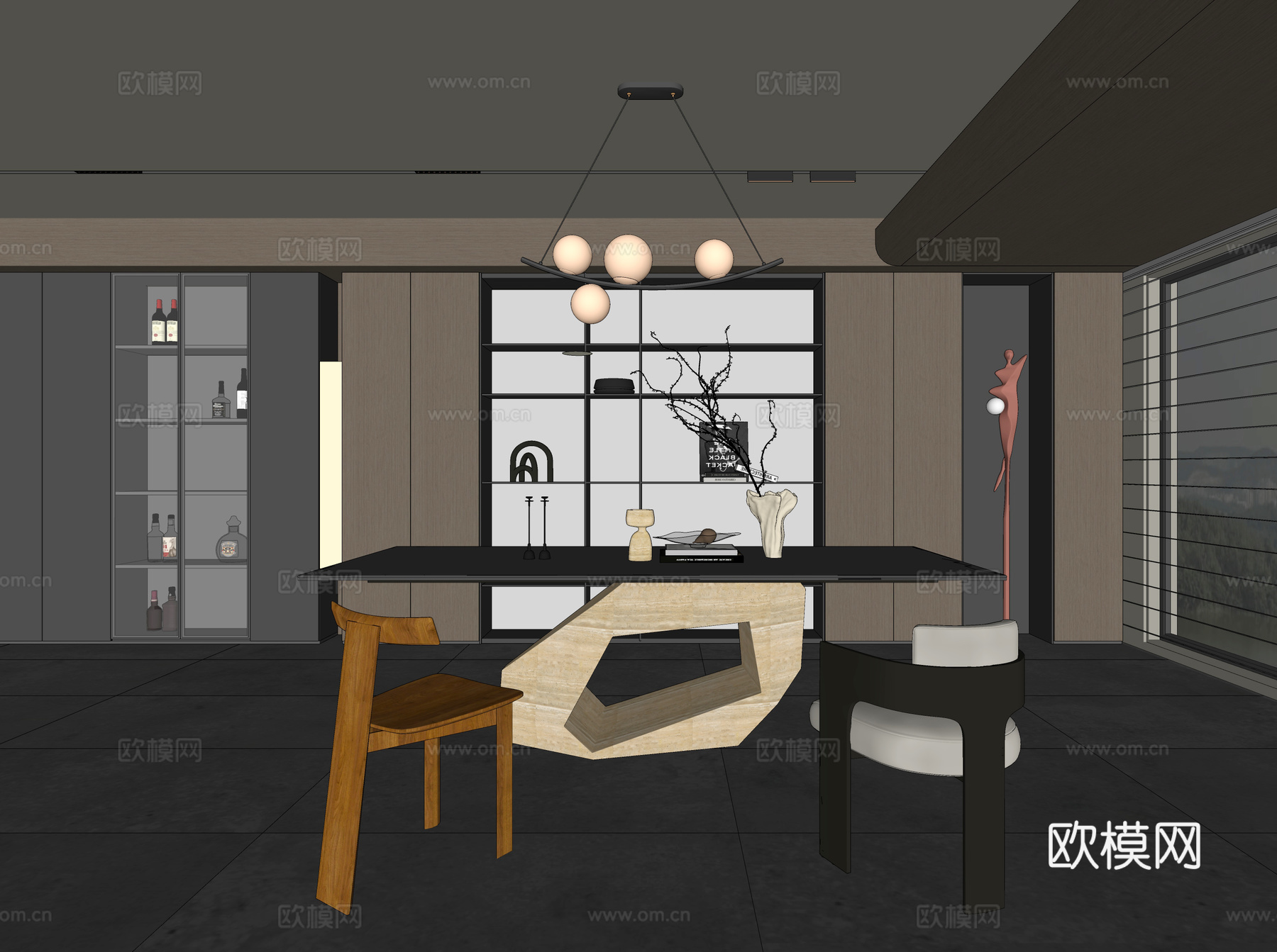 餐厅 餐桌椅组合 餐边柜 橱柜su模型