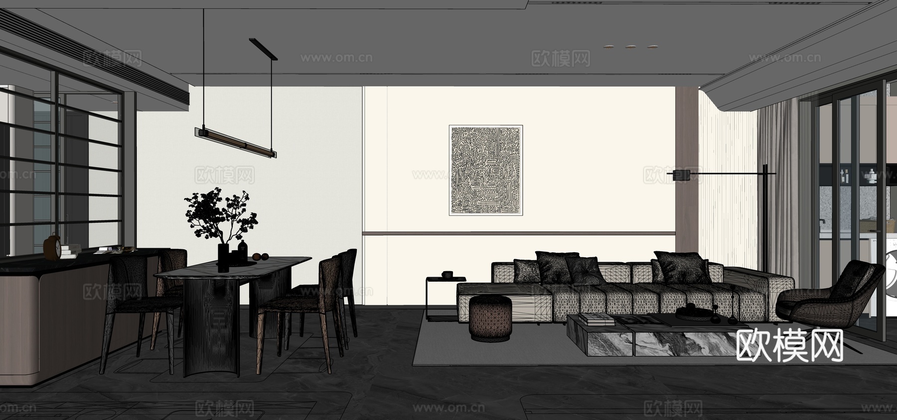 现代客餐厅su模型
