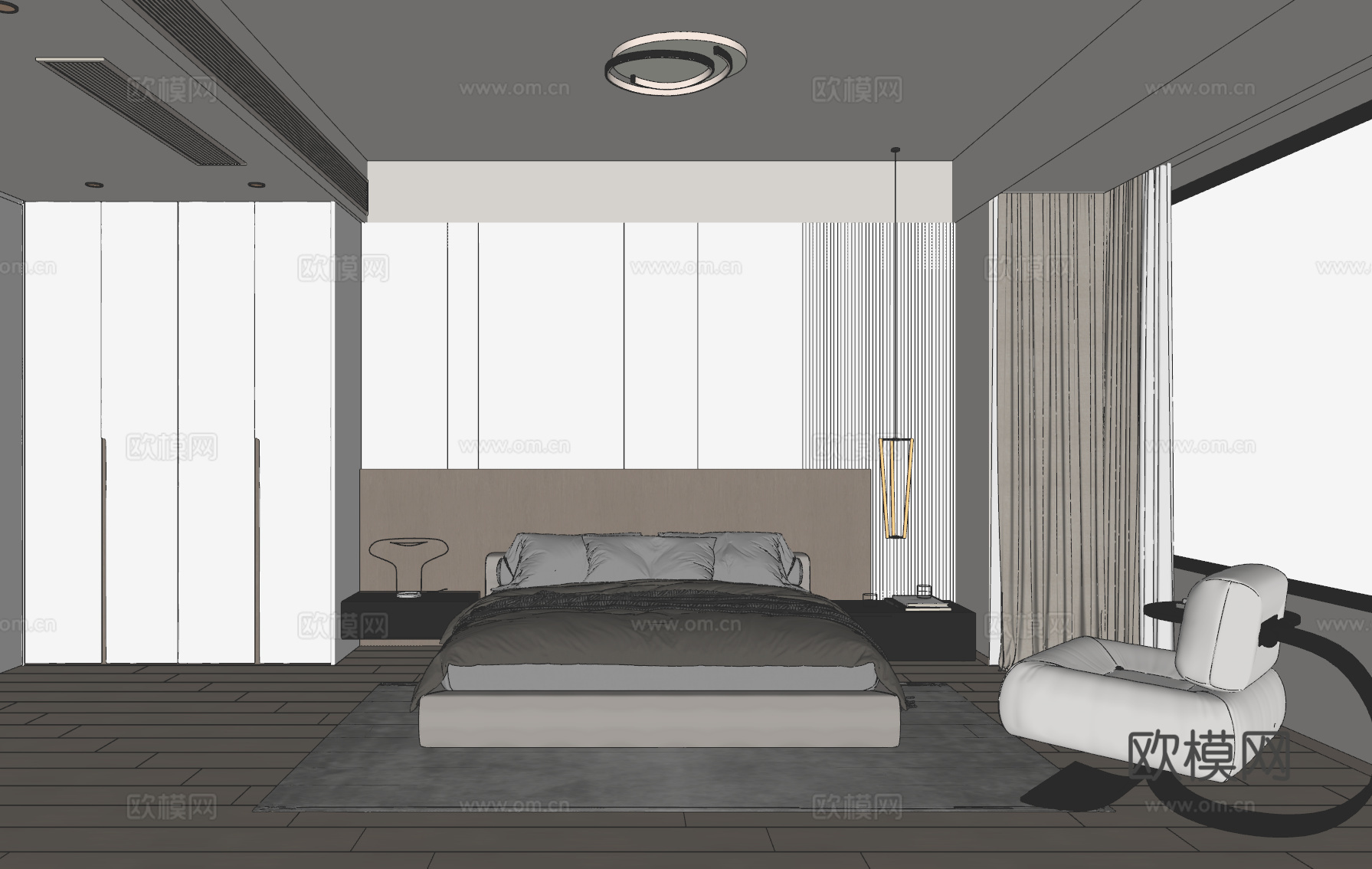 意式极简卧室su模型