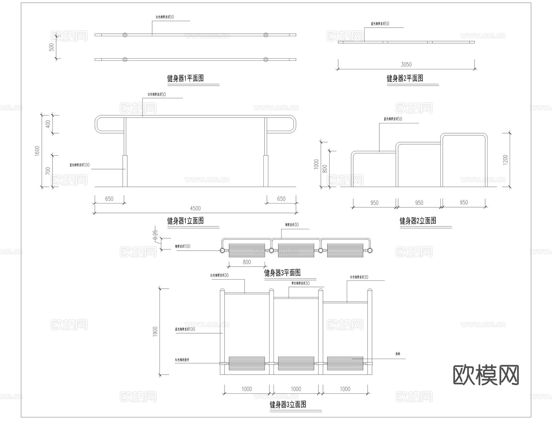 户外器材健身CAD图库cad施工图