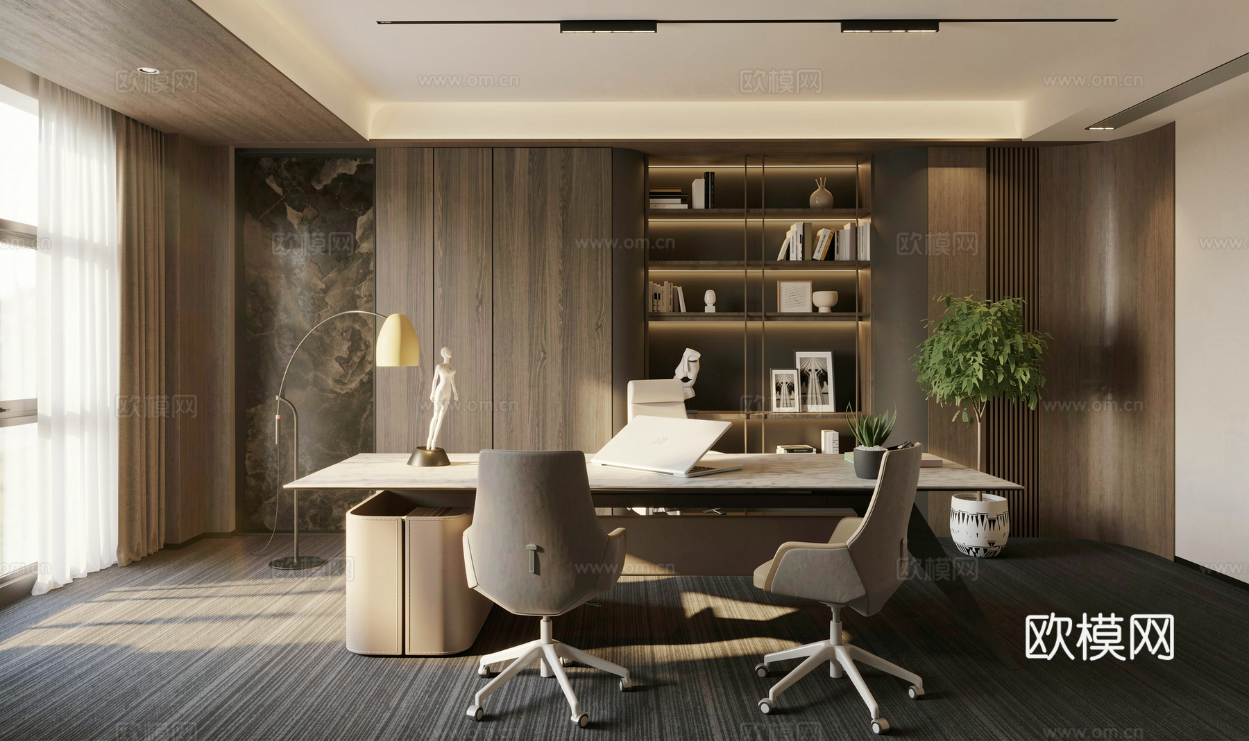 现代意式办公室_经理办公室_小办公室_总经理办公室_老板桌_su模型
