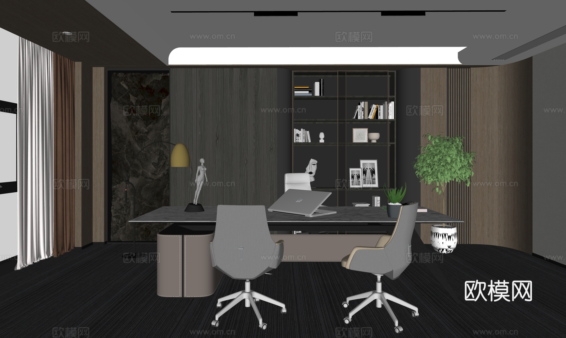 现代意式办公室_经理办公室_小办公室_总经理办公室_老板桌_su模型