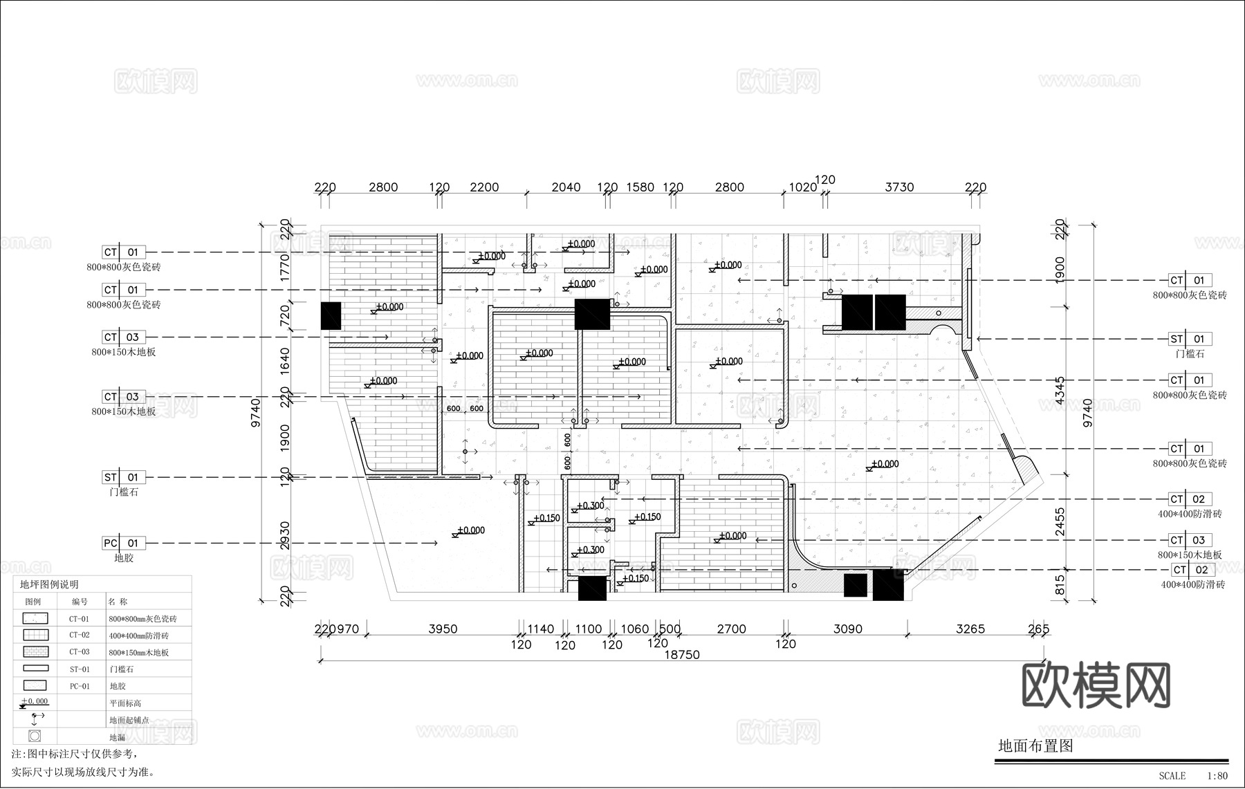 美容院平面施工图cad施工图