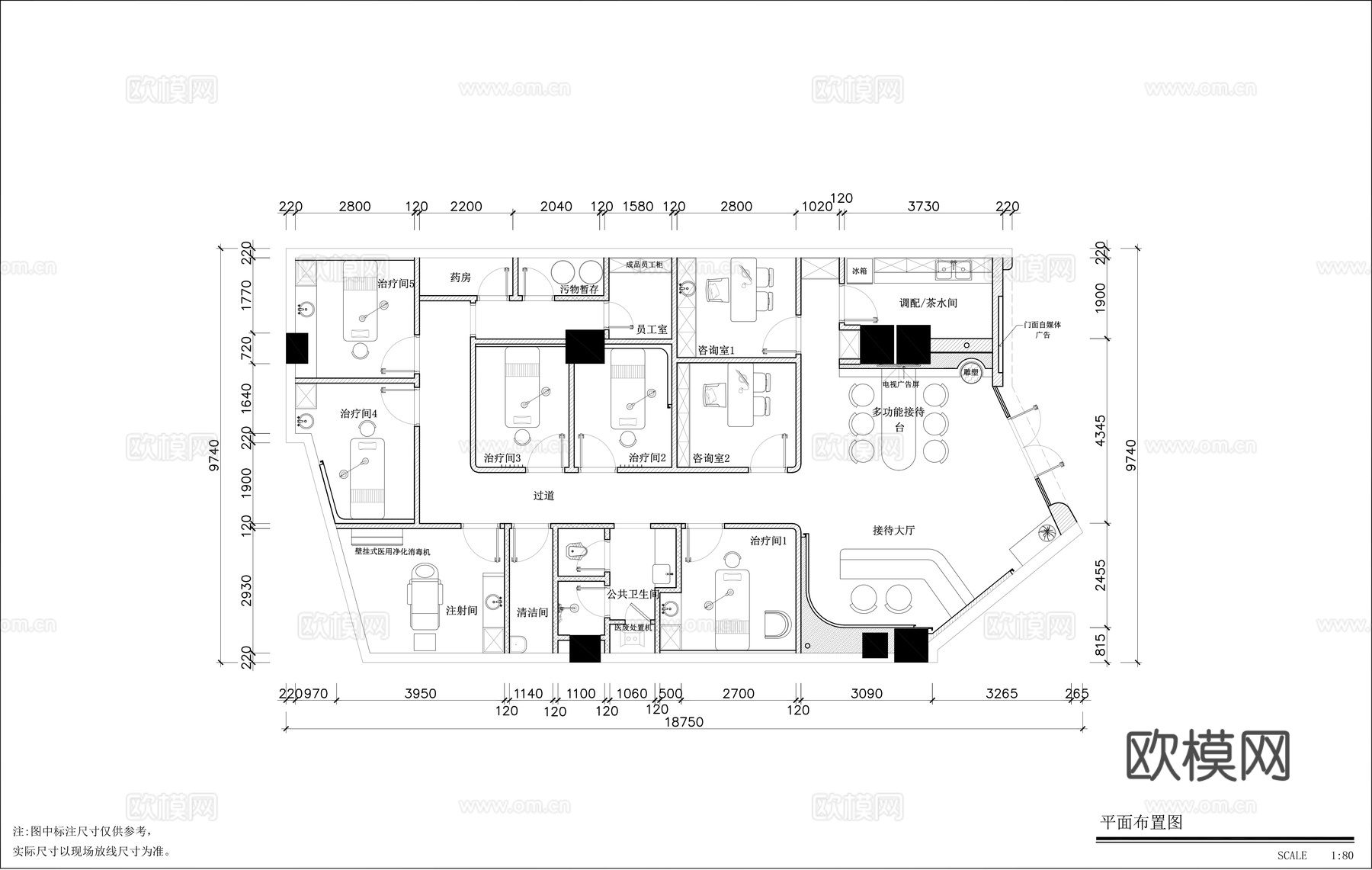 美容院平面施工图cad施工图