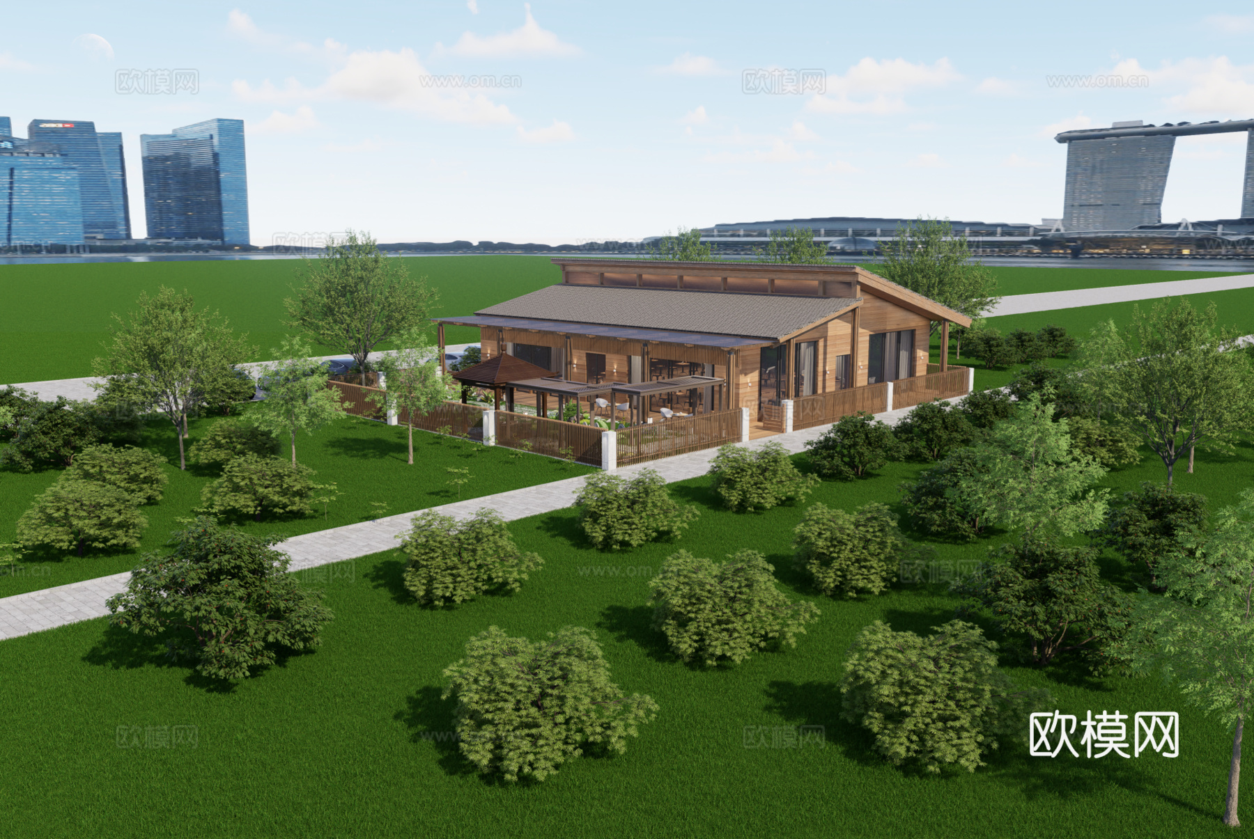 新中式庭院驿站su模型