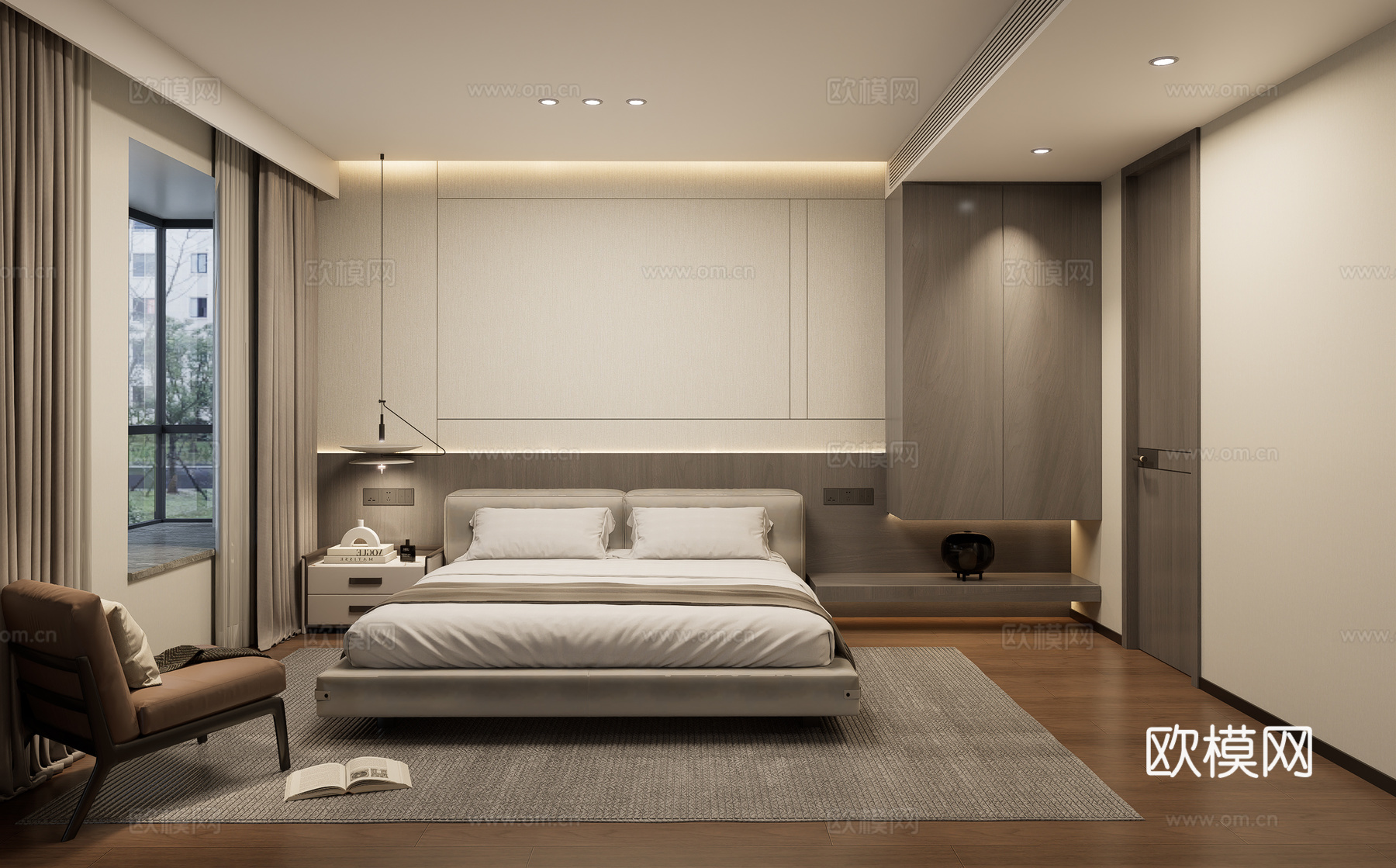 现代卧室 现代家装卧室su模型