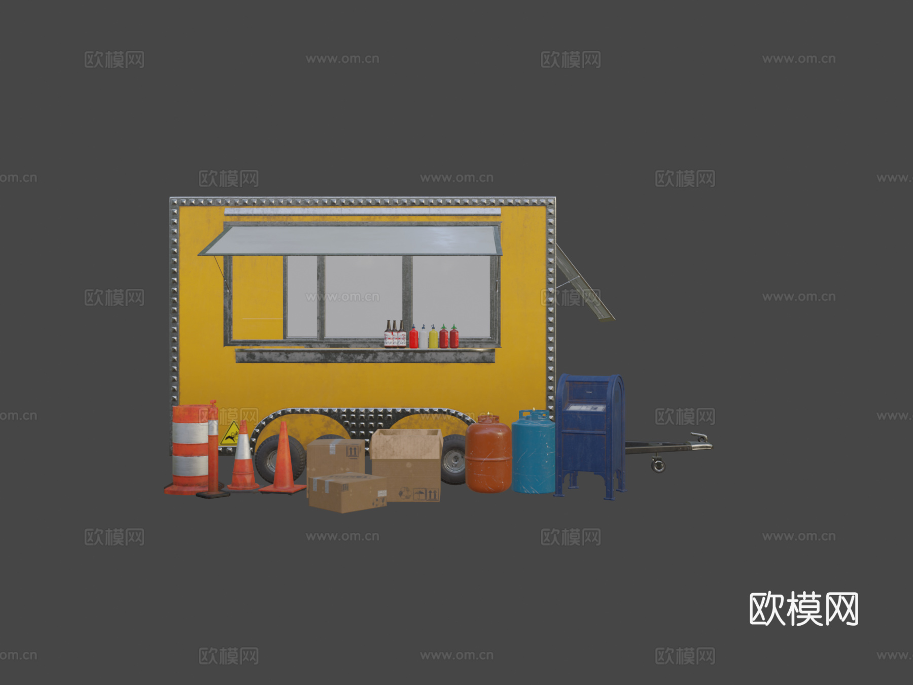 带街头资产迷你包的餐车3d模型下载（渲染图6）