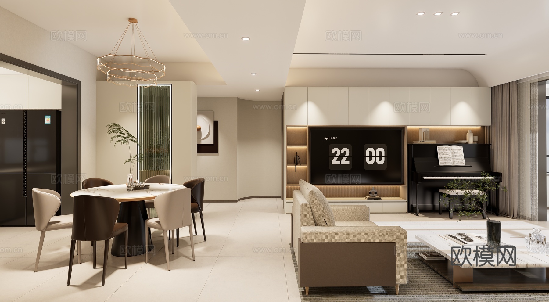 现代客餐厅 玄关su模型