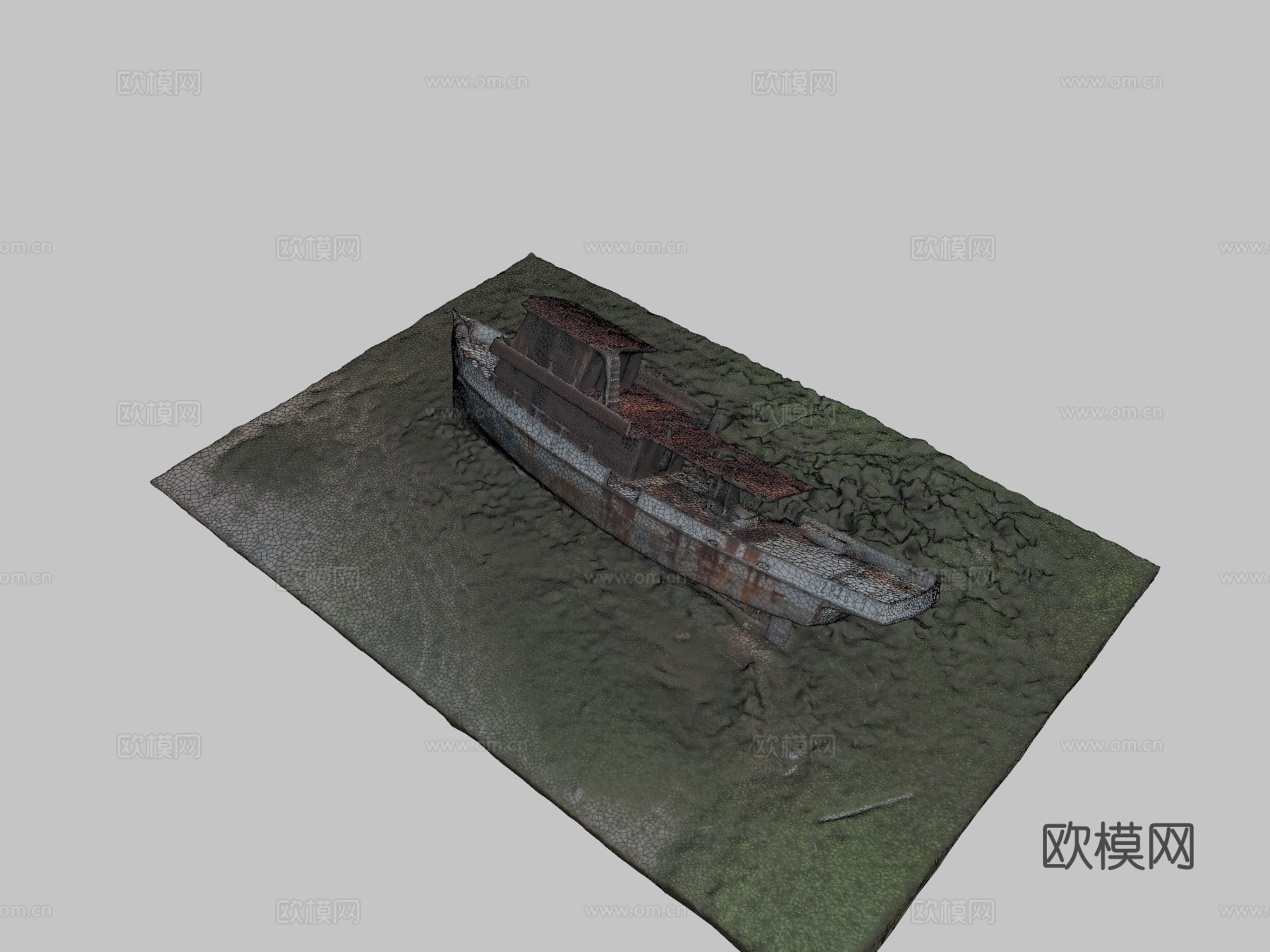 废弃冲上岸的船（摄影测量）3d模型下载（渲染图2）
