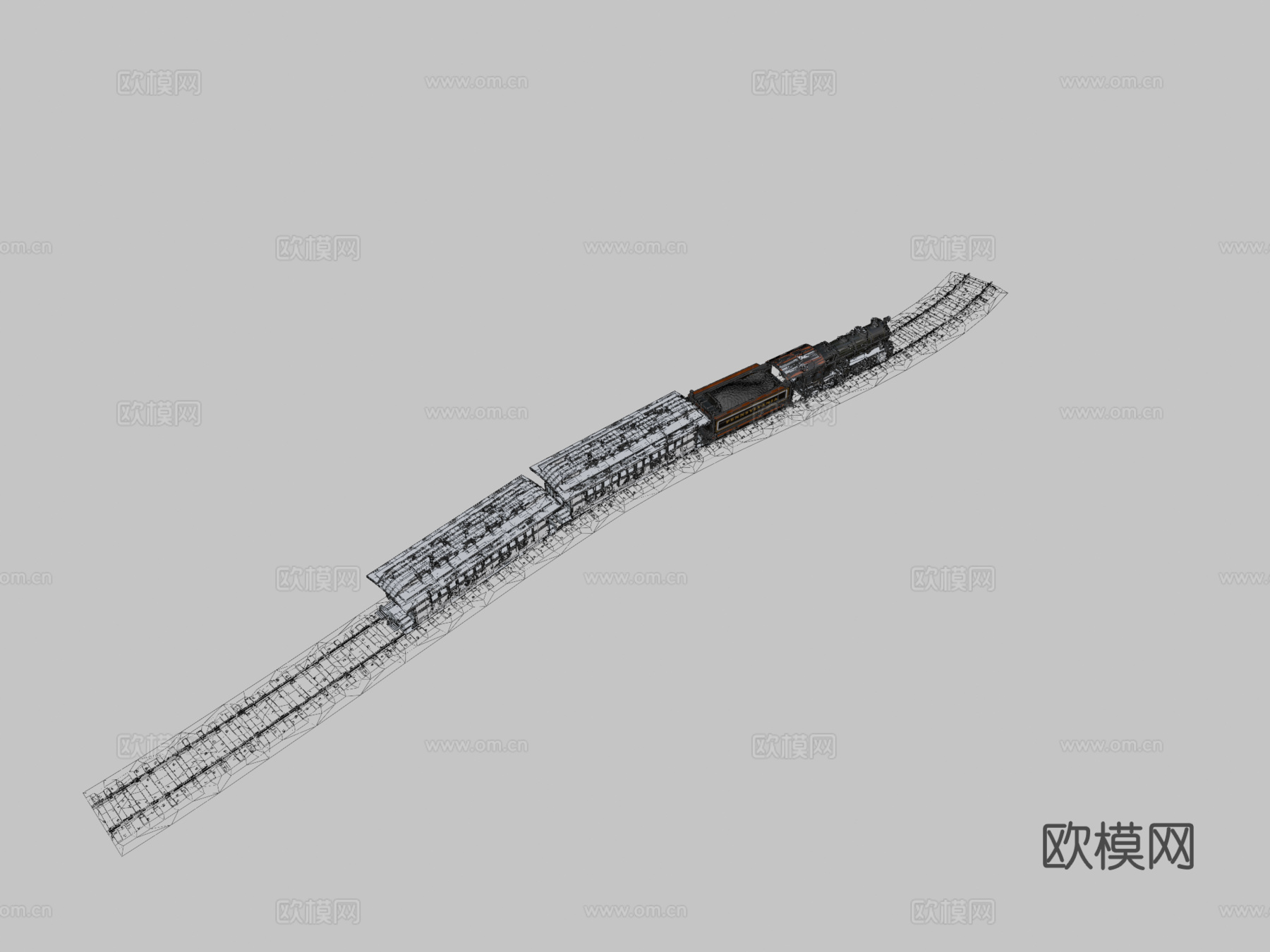 旧蒸汽火车3d模型下载（渲染图2）