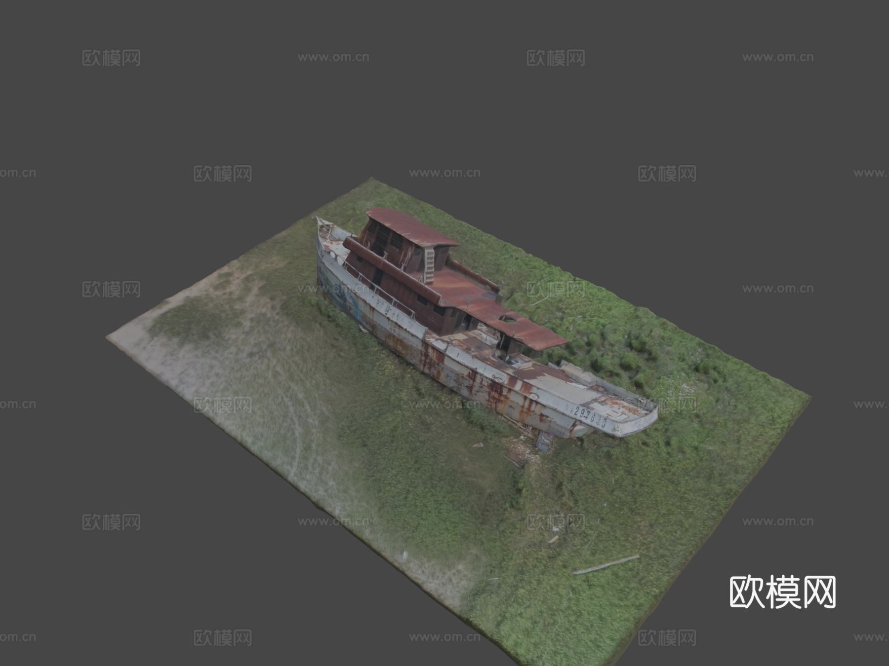 废弃冲上岸的船（摄影测量）3d模型下载（渲染图7）