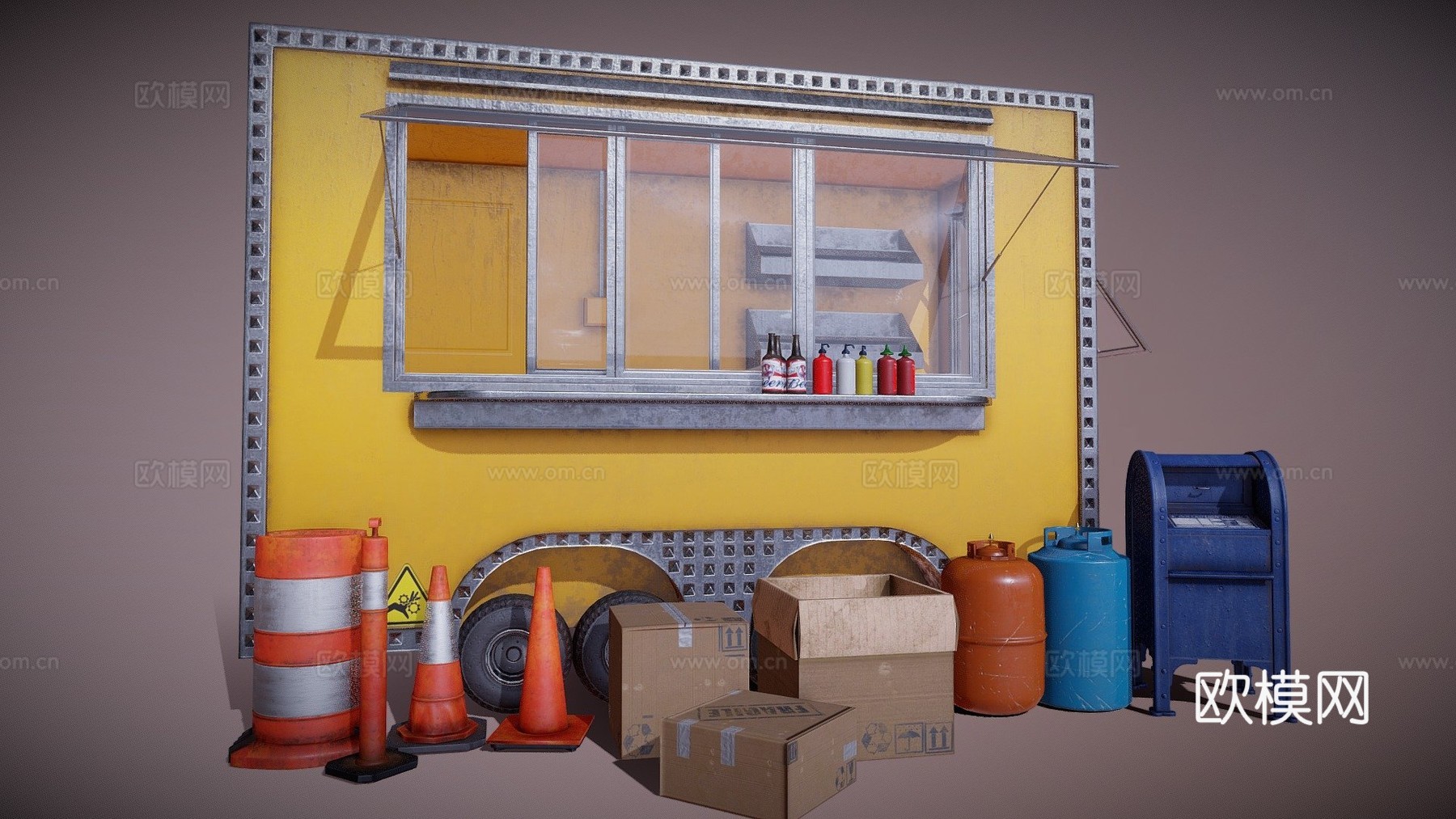 带街头资产迷你包的餐车3d模型下载（渲染图1）