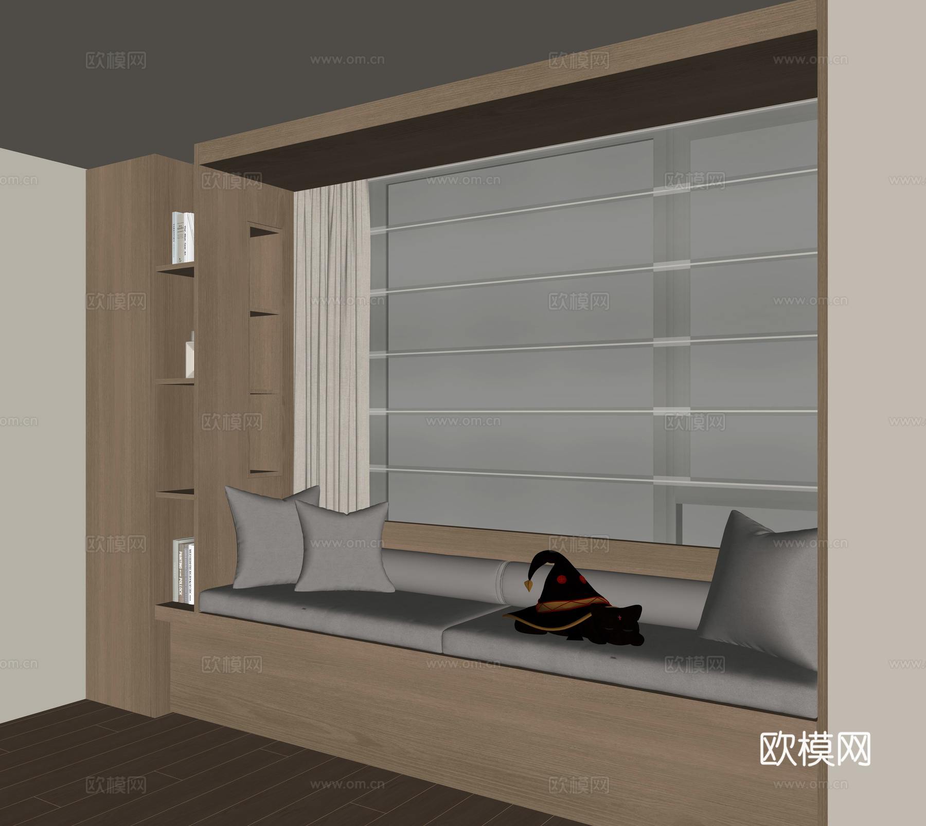 现代飘窗柜su模型