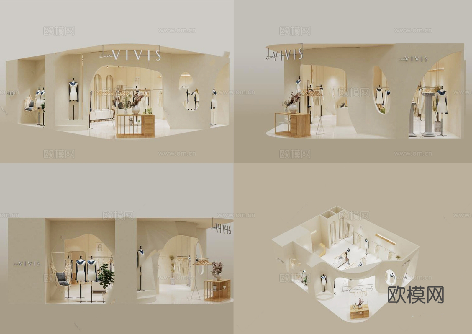 奶油风男装女装服装店 最新全套 效果图 施工图设计cad施工图