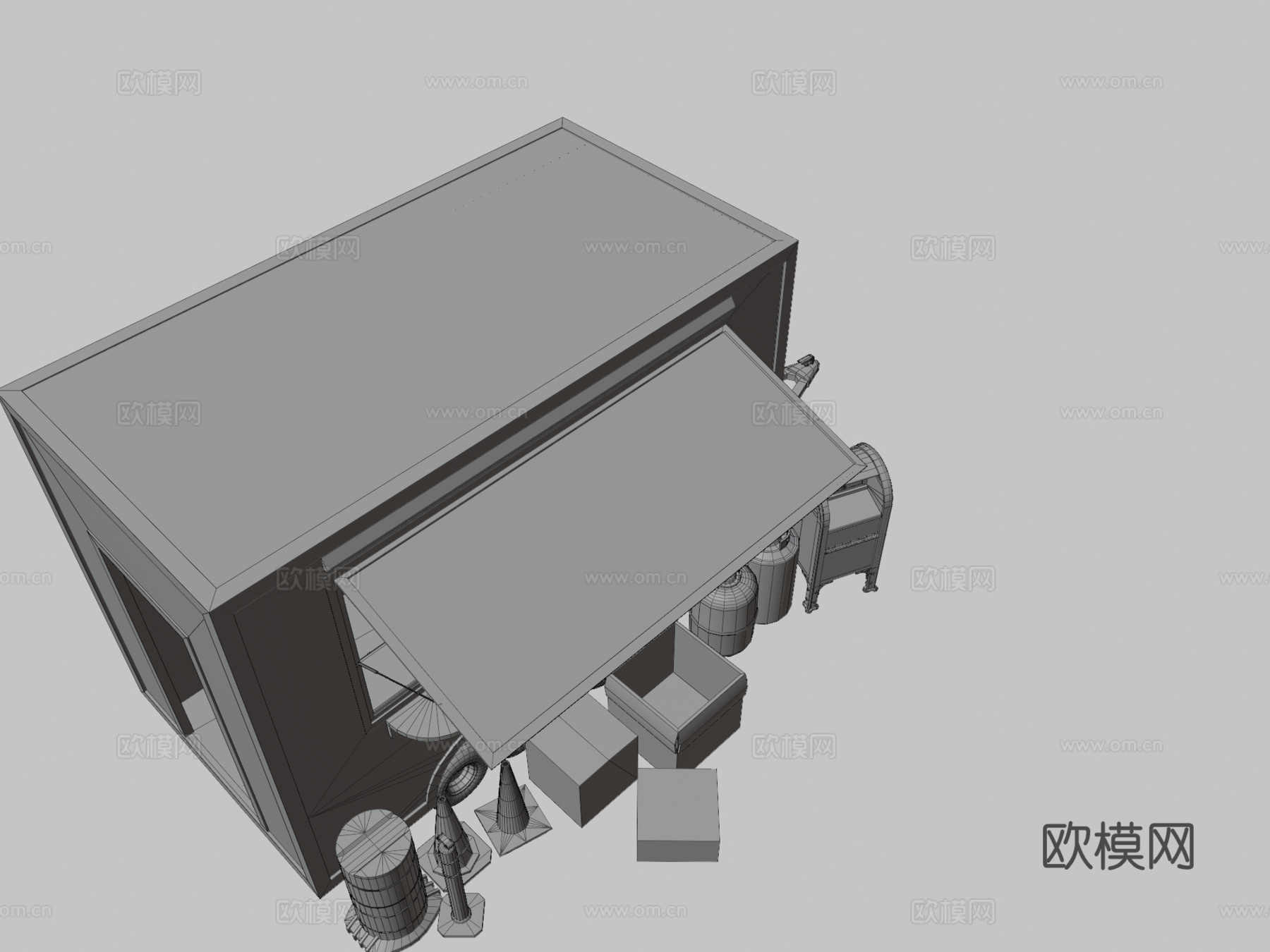 带街头资产迷你包的餐车3d模型下载（渲染图3）
