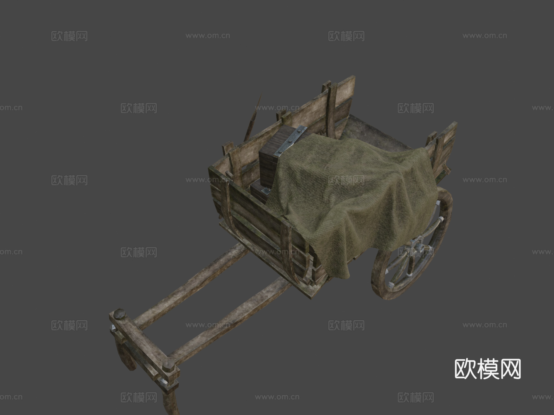 中世纪木制手推车3d模型下载（渲染图8）