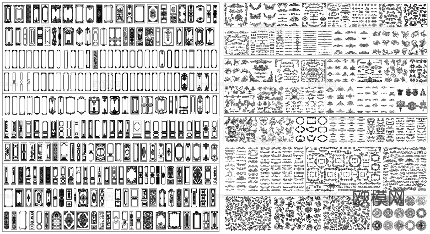 护墙板欧式雕花角线构件线条石膏线花纹图案CAD素材图库cad施工图