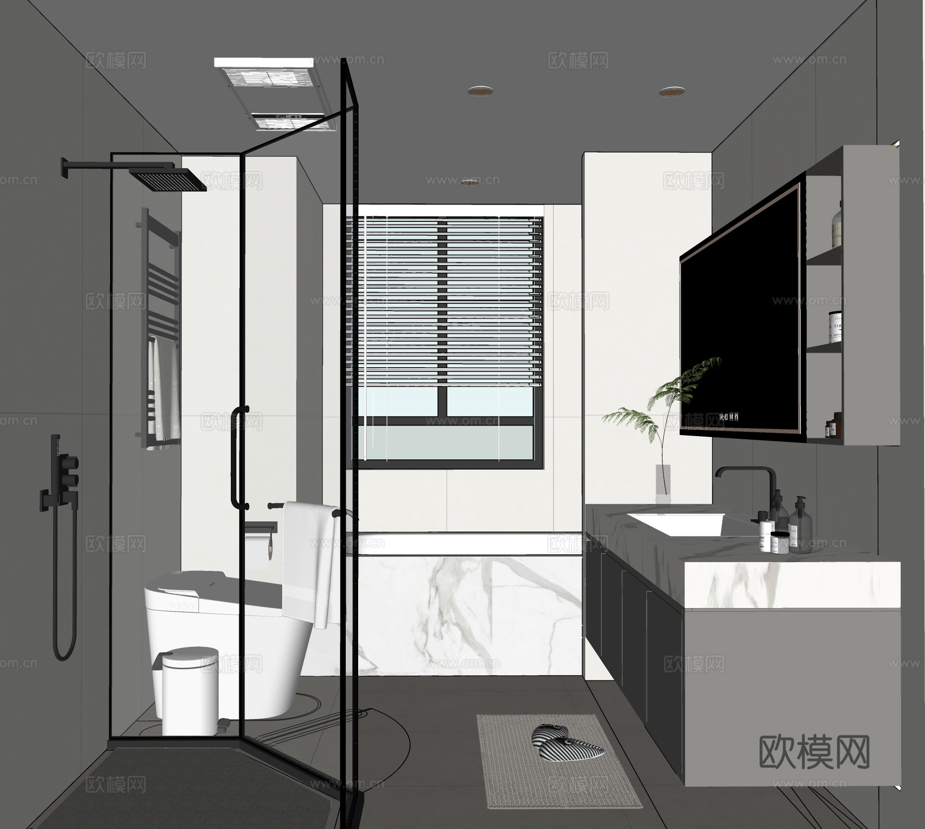 现代卫生间 浴缸 淋浴房su模型