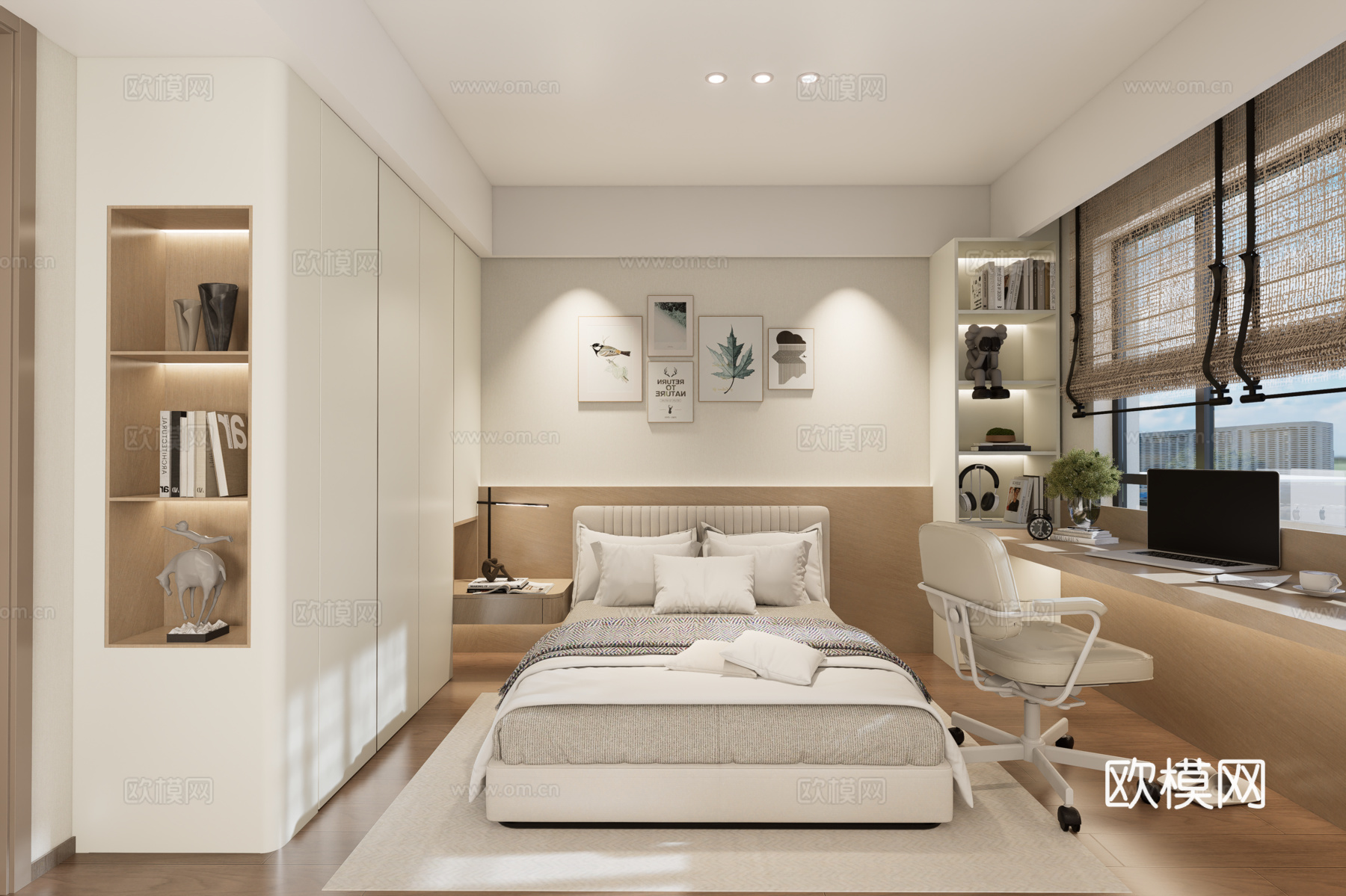 现代儿童房 背景墙su模型